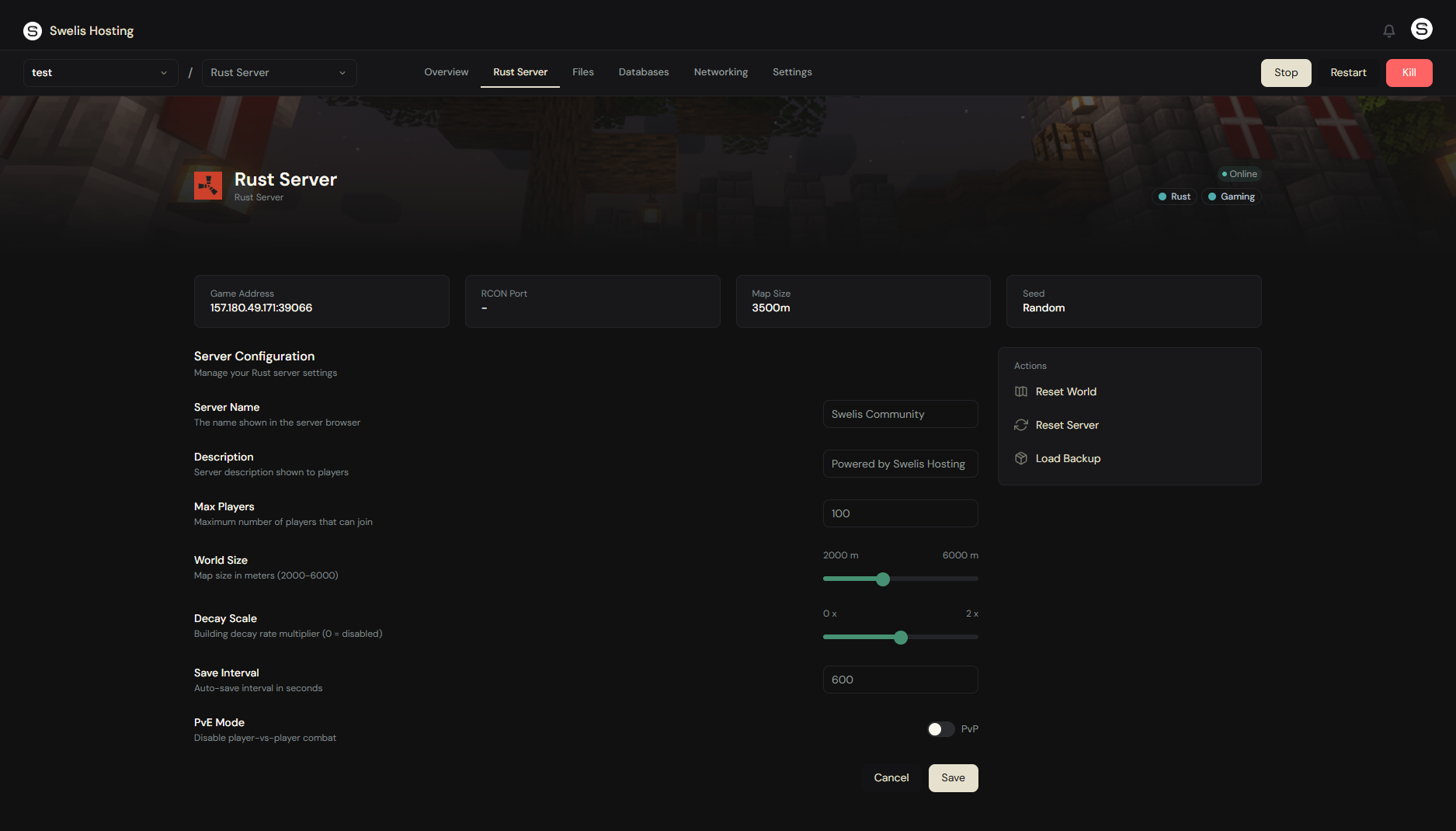 Server configuration and performance monitoring from the dashboard
